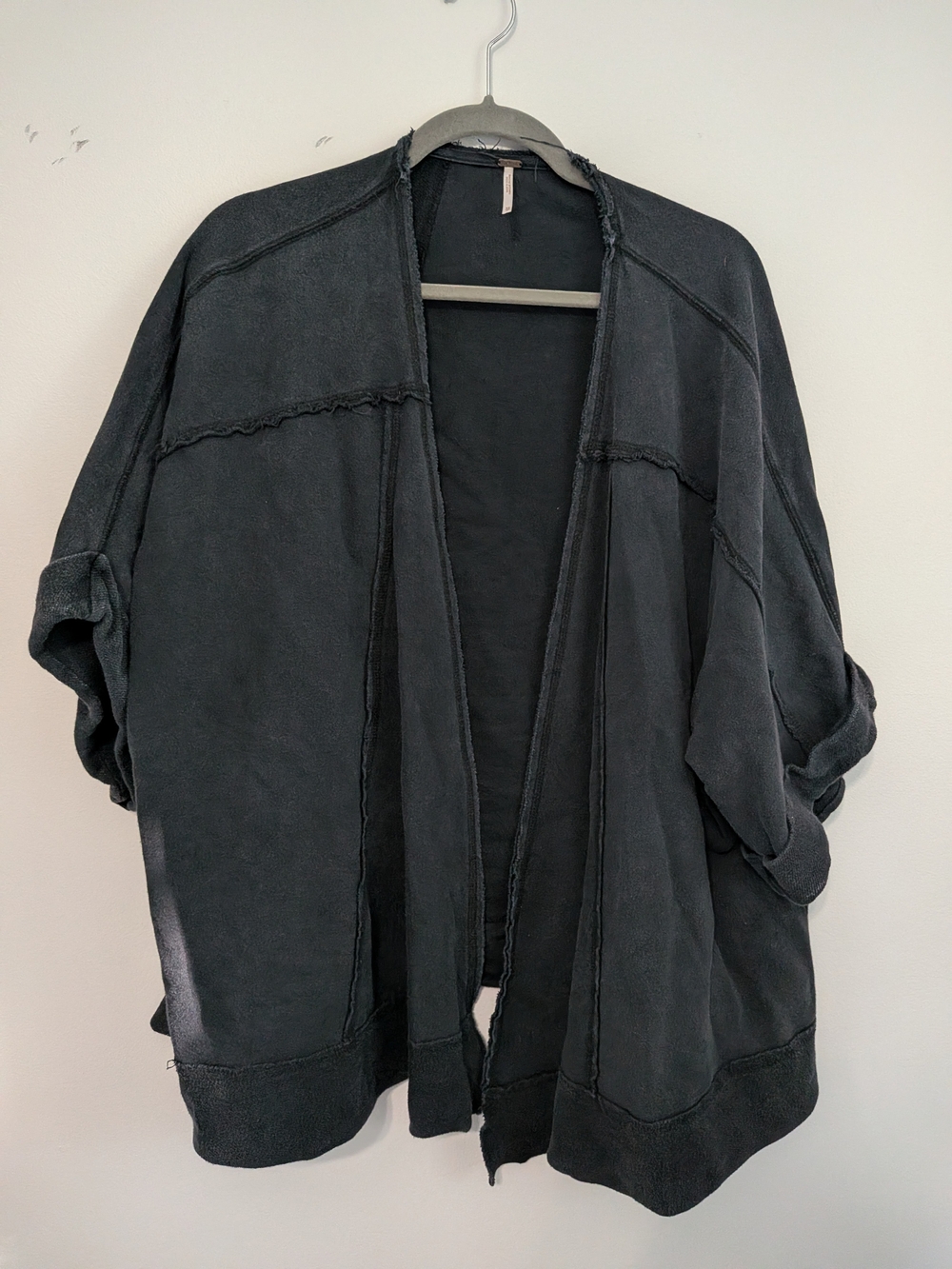 Free People Washed Charcoal Open-Front Draped Cardigan